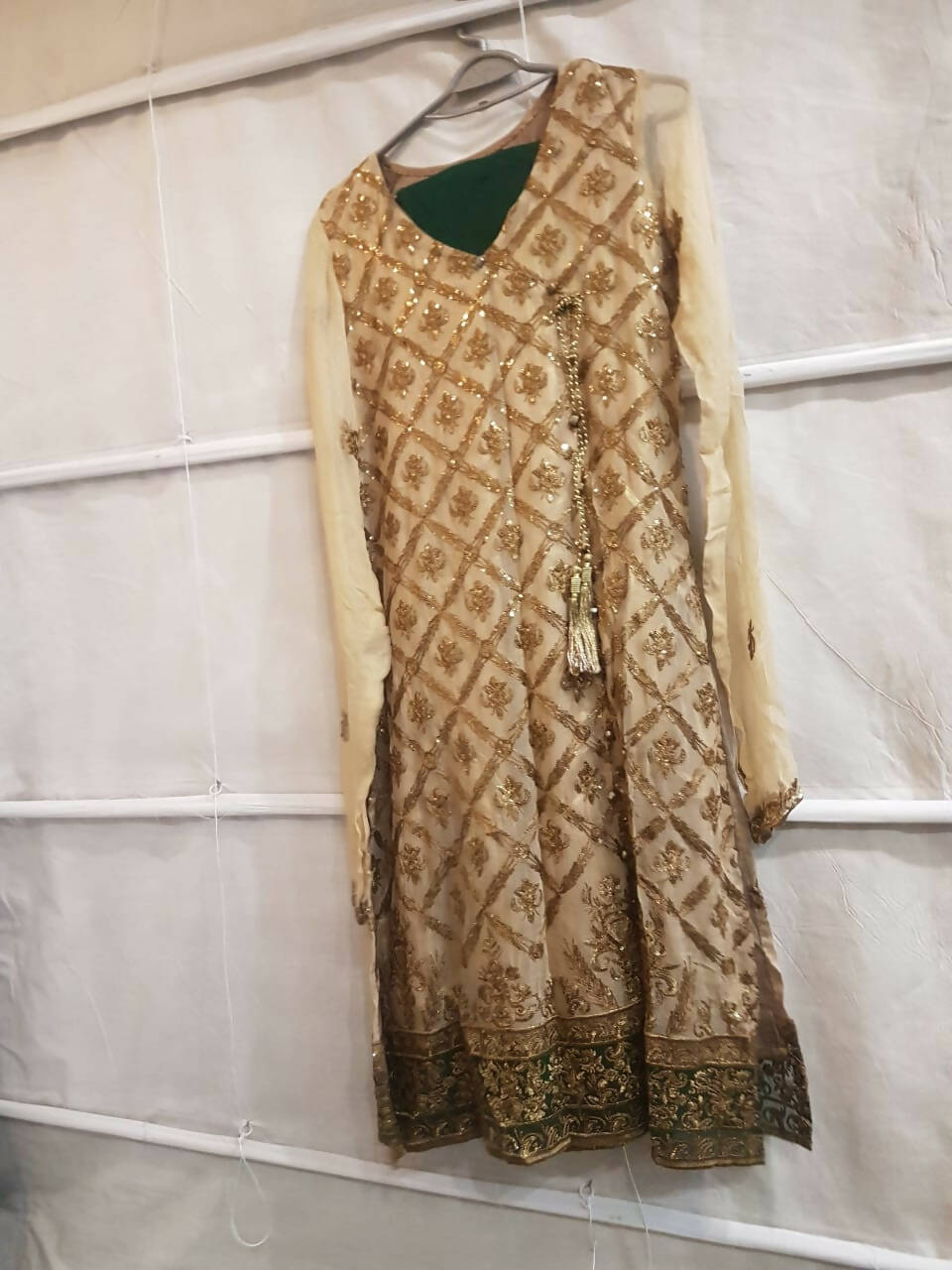 Beige Angharkha 3Pc| Women Formals |Medium | Preloved