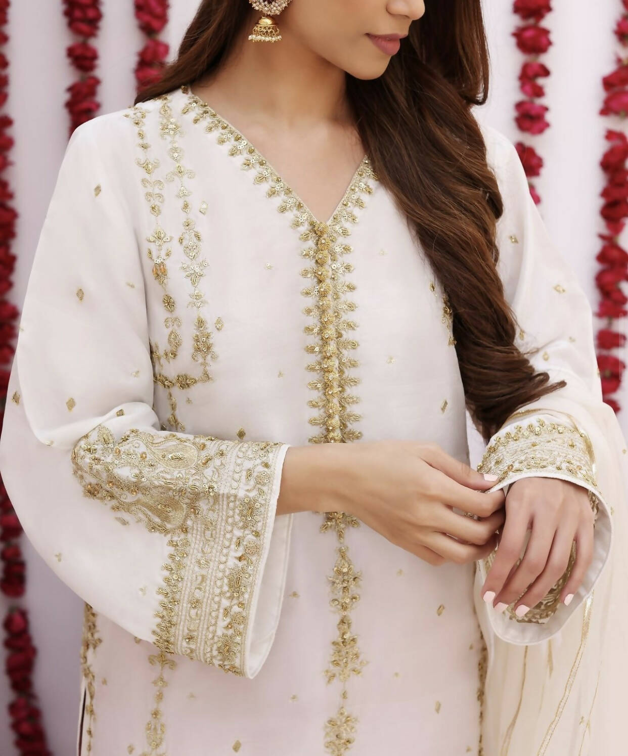 Agha Noor | 3 Pc White Gold Embroidery Kurta (Size: M ) | Women Branded Formals | Worn Once