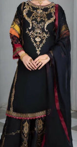 Women black embroidered 3pc dress (Size: S ) | Women Formals | New