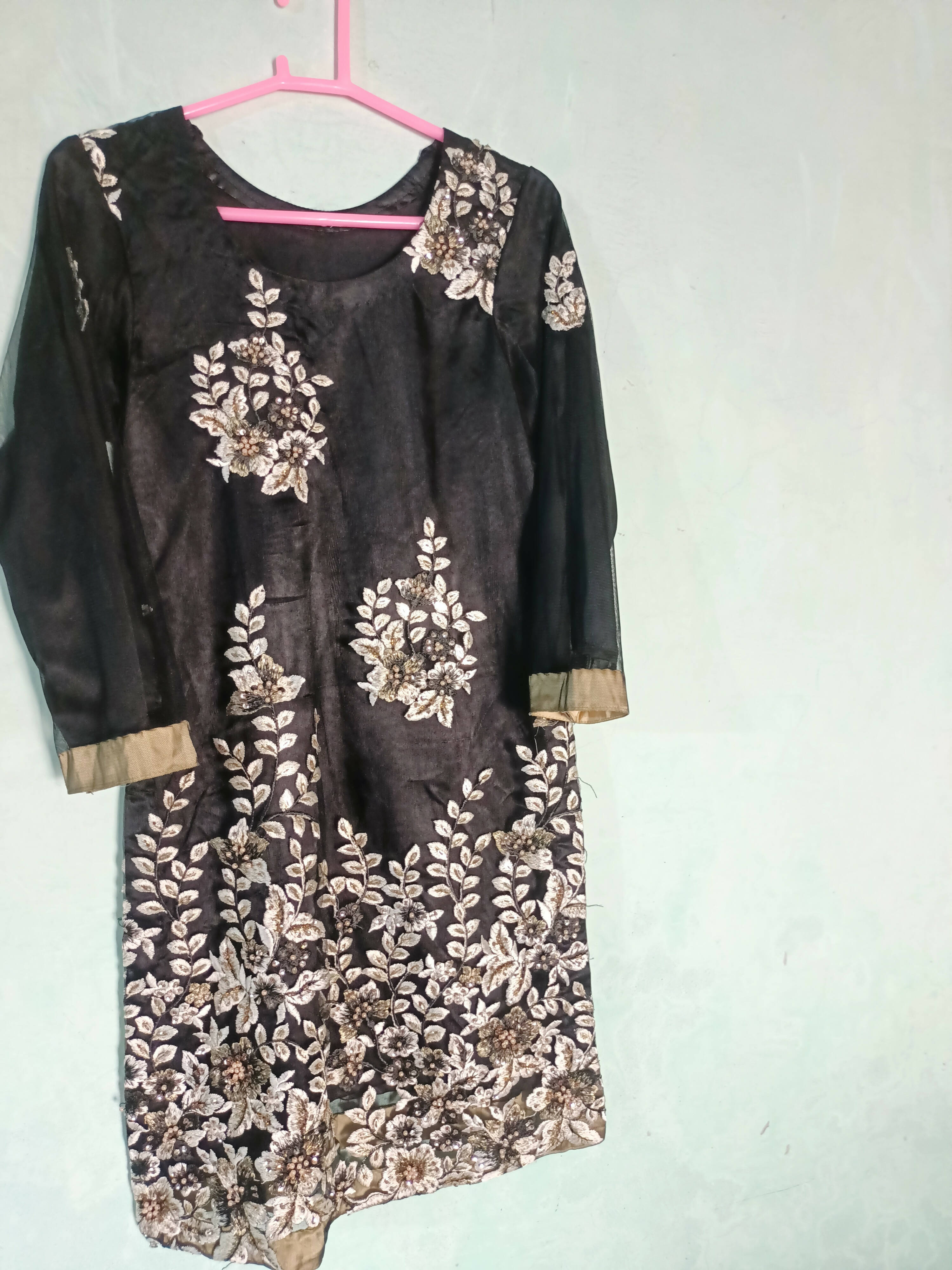 black shirt with silver embroidery (Size: M ) | Women Kurta | Wore once