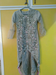 Silver grey full embroidery tail gown dress | Women Formals | Worn Once