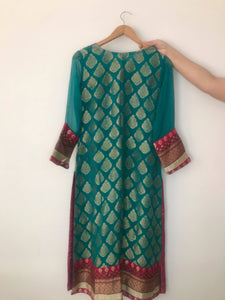 Sea Green Formal 3 Piece Chiffon Jamawar Suit | Women Formals | Preloved