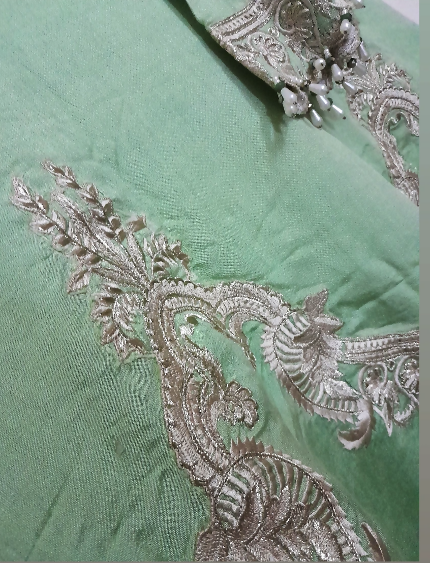 Ethnic | Apple Green Embroided A-line Shirt | Women Branded Kurta | Small | Preloved