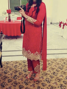 Maria B | 3 Piece Red Suit | Women Branded Formals |Medium |Preloved