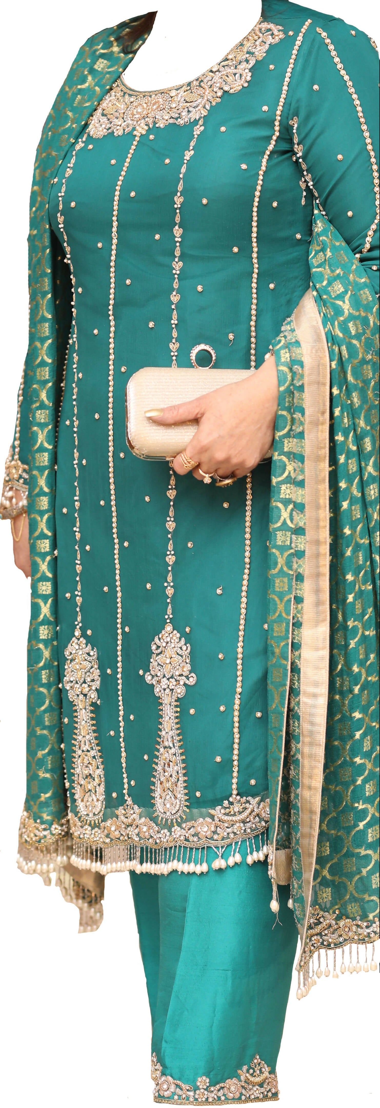 Turquoise Blue Embroidered Dress| Women Formals | Worn Once