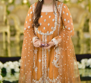 Mushq | Orange frock with beautiful silver embroider | Women branded formals | Worn once