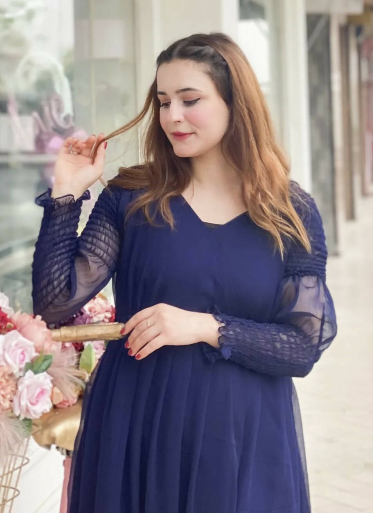 Navy Blue Chiffon Max (Size: M)i | WOmen Frocks & Maxis | New