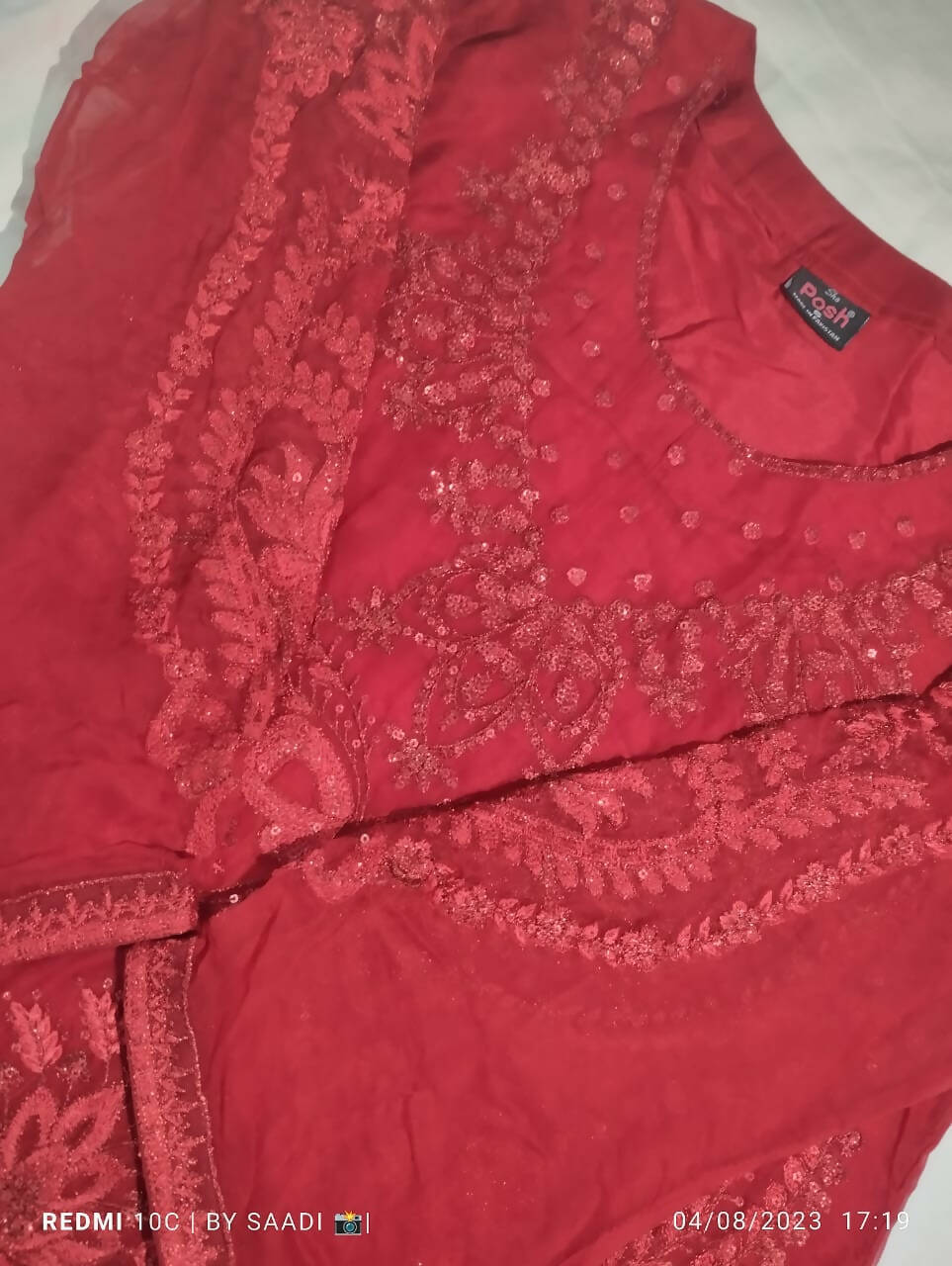 ShaPosh | Red Embroidered Kurta | Women Branded Kurta | Small | Worn Once