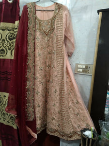 Peach maxi and maroon dupatta | Women Bridal | Worn Once