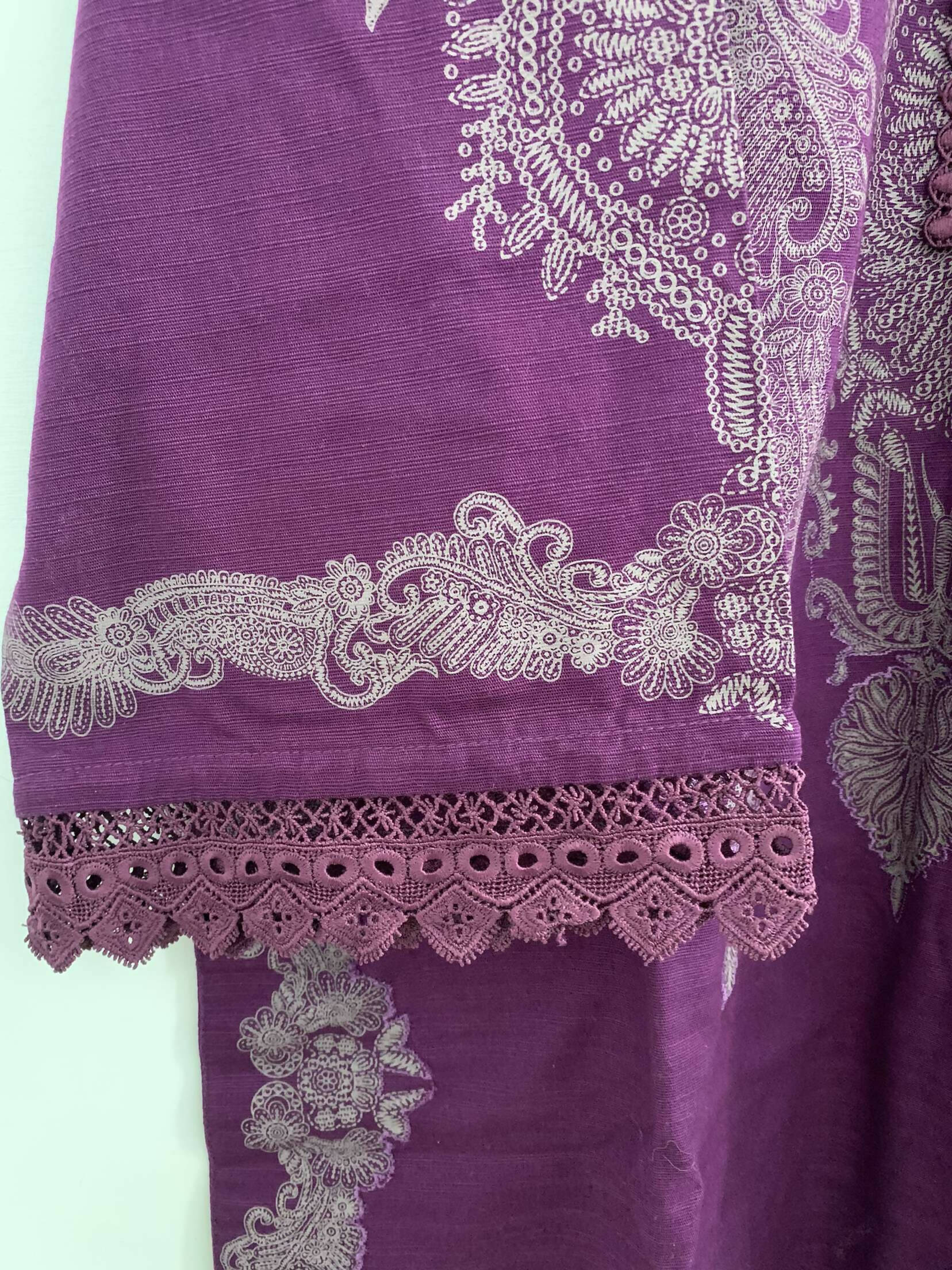 Sana Safinaz | Purple Lace Work Kurta | Women Branded Kurta | Medium | New