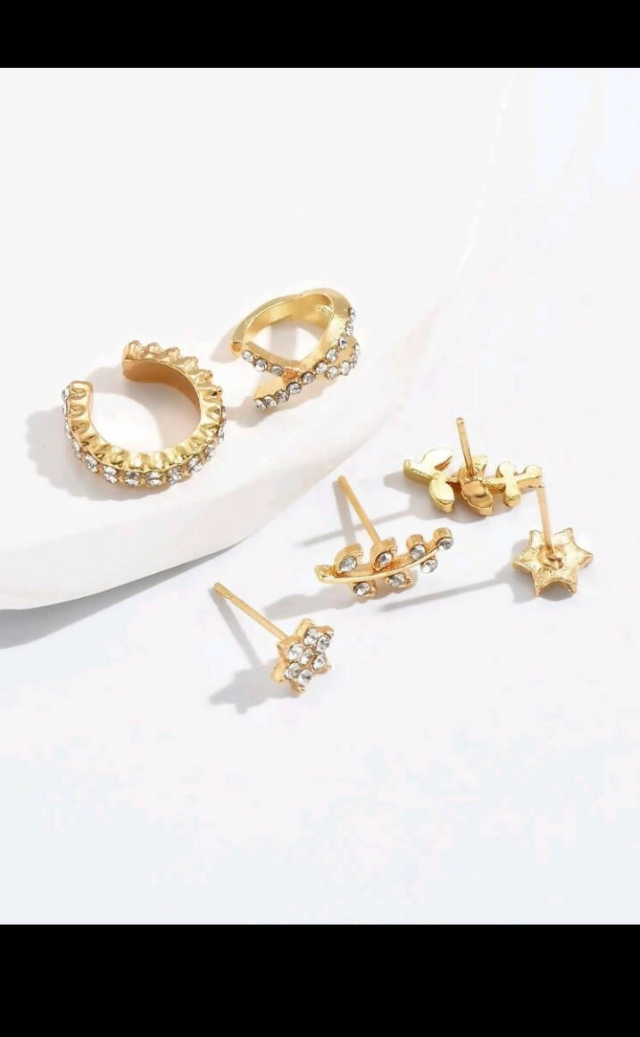 SHEIN |4 Pcs Rhinestone Decor Stud Earring & 2pcs Ear Cuff | Women Jewelry | Brand New