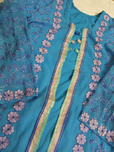 Light Embroidery Blue Chiffon Shirt | Women Locally Made Kurtas | Small | Preloved