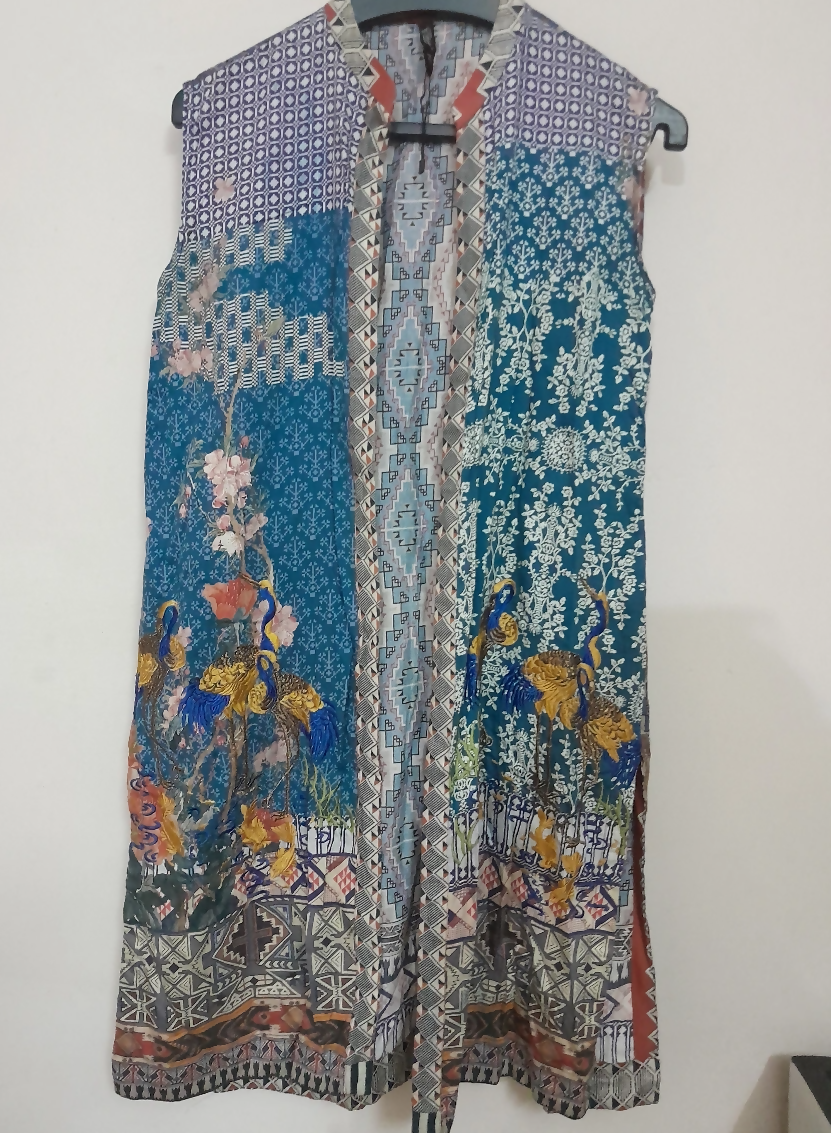 Ethnic | Embroided Silky Blue Gown | Women Branded Kurta | Small | Preloved