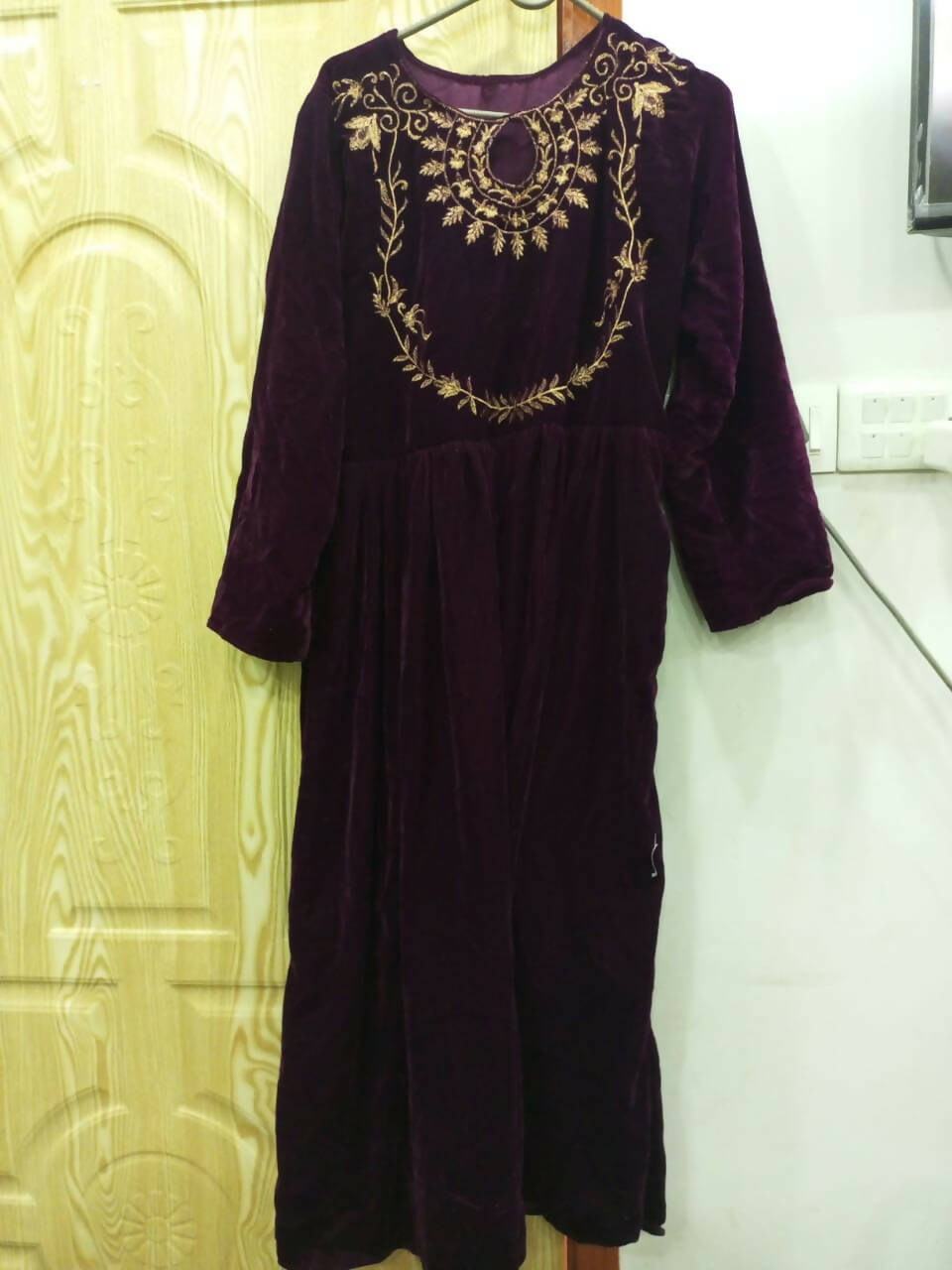 Stylish Mehroon Velvet Long Frok | Women Froks & Maxis | Small | Worn Once