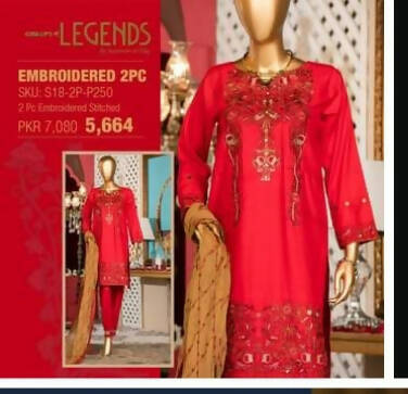 Legends by Inzamam Ul Haq | Embroidered Red Kurta & Dupatta | Women Branded Kurtas | Medium | Preloved