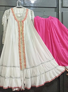 White Frok with Pink Lehanga | Women Locally Made Formals | Medium | Worn Once