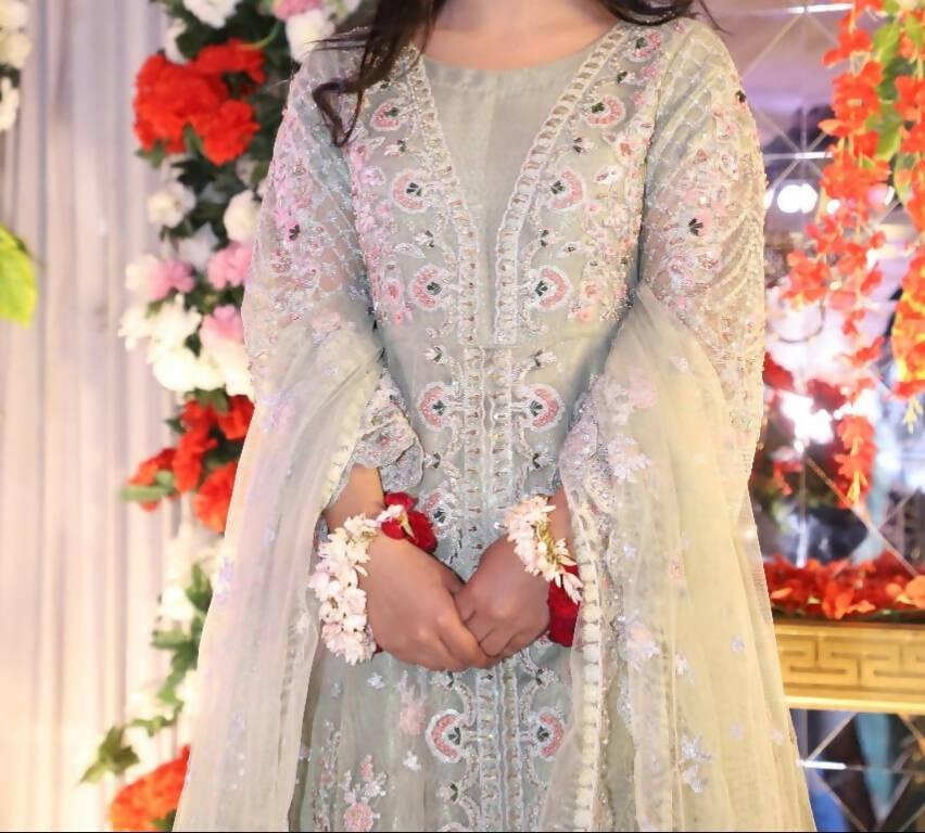 Embroidered Pista Color Long Maxi | Women Frocks & Maxis | Medium | Worn Once