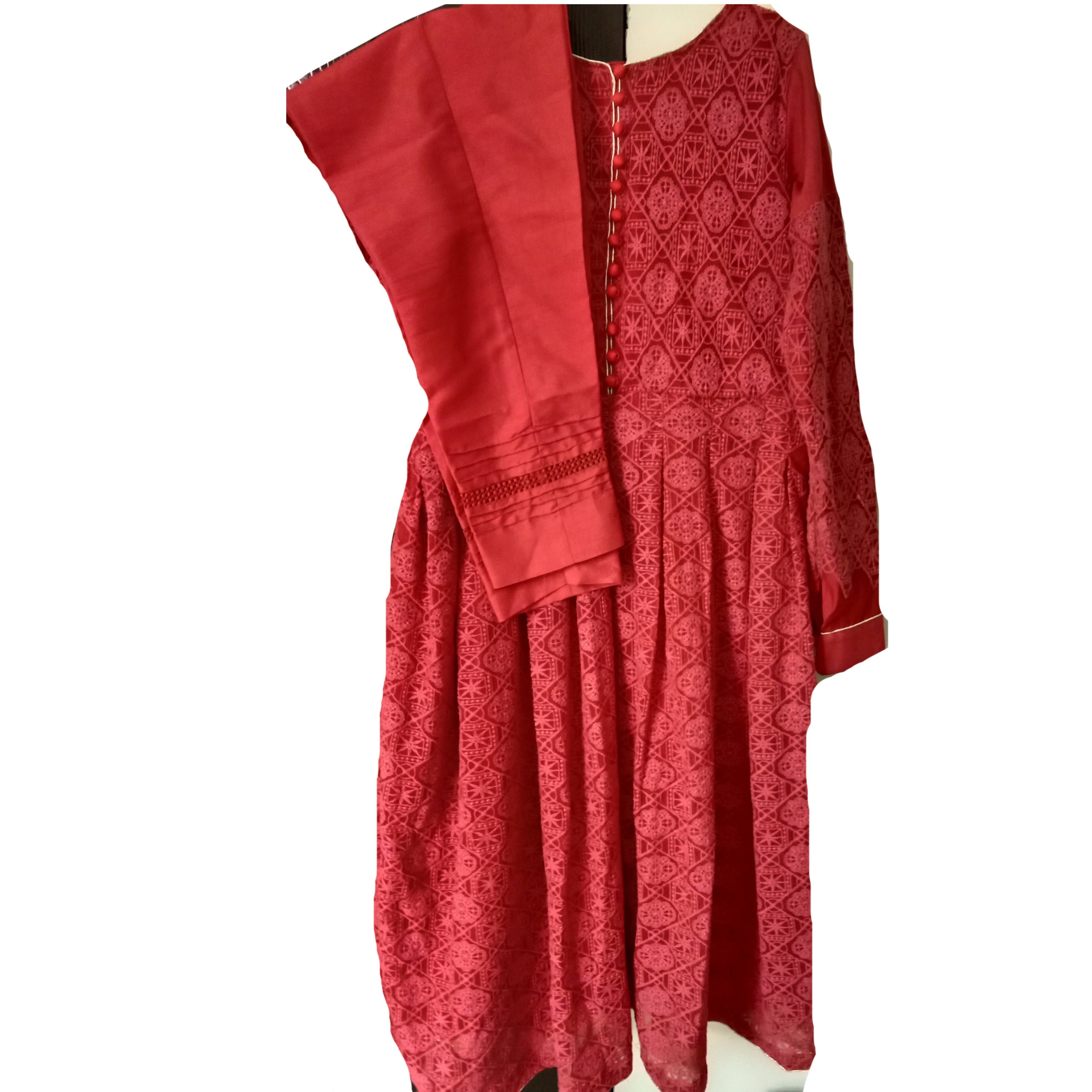 Casual Red Net Frock | Women Froks & Maxis | Small | Worn Once