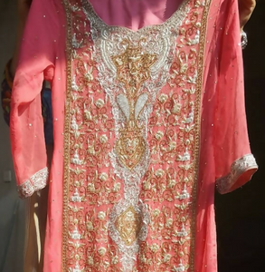 Mohsin Sons | Embroided Chiffon Dress | Women Branded Formals | Small | Preloved