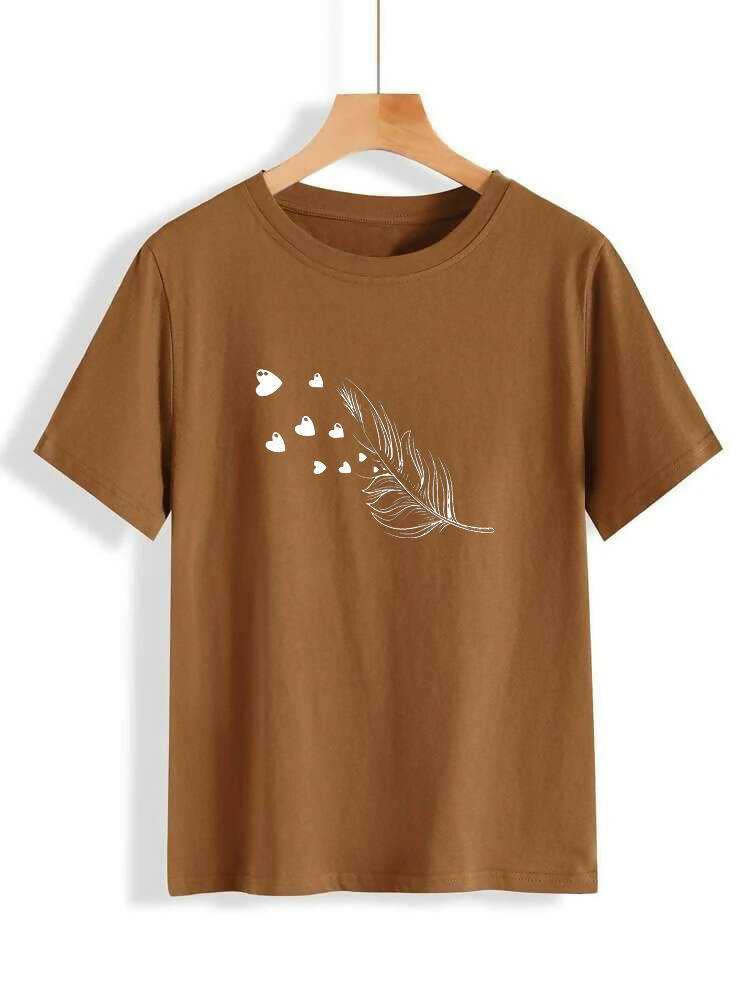 Fashion Holic | Leaf Printed (ALL SIZES) | Half Sleeves T-Shirt | Women Tops and Shirt | New