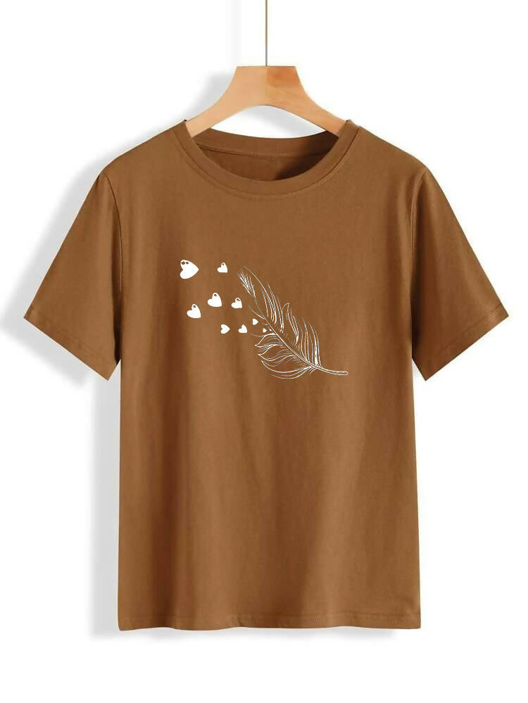 Fashion Holic | Leaf Printed (ALL SIZES) | Half Sleeves T-Shirt | Women Tops and Shirts | New