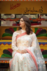 Jasmine | Pinkish-white signature Net Sari | Women Formal | Brand New