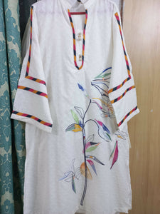 Ethnic | White Embroidered Kurta | Women Branded Kurta | Large | Worn Once