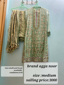 Agha Noor | Mint Green 3 Piece Suit | Women Formals | Worn Once