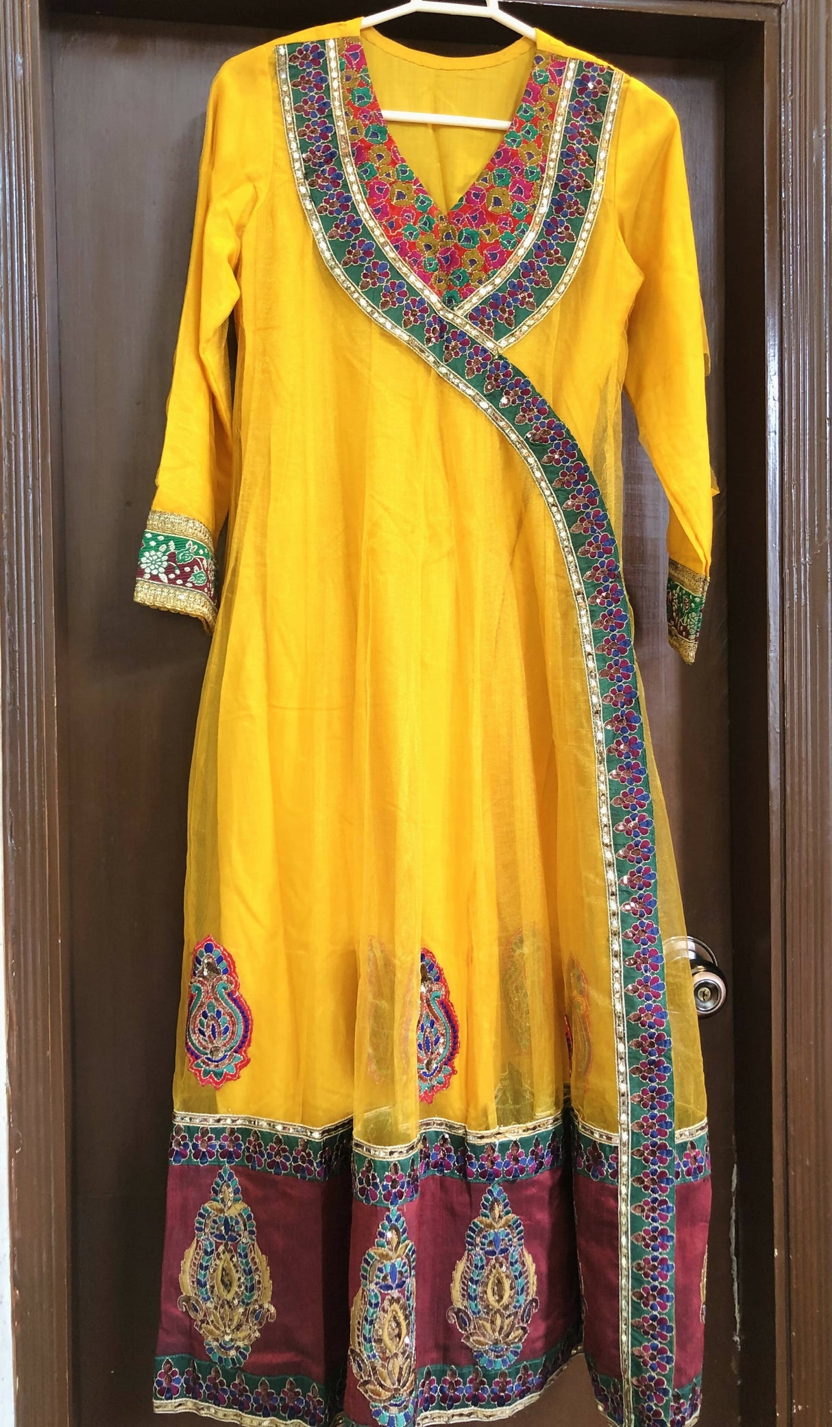 Yellow Angrakha Style Long Frock | Women Frocks & Maxis| Medium | Preloved