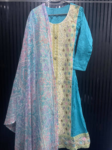 3Pc Sky blue Embroidered Frock (size: M) | Women Formals| Worn Once.