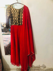 Red Embroidered Frock (Size: M ) | Women Frocks & Maxis | Worn Once