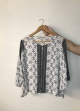 Outfitters | White Black Printed Bohemian Top | Women Tops & Shirts | Small | Preloved