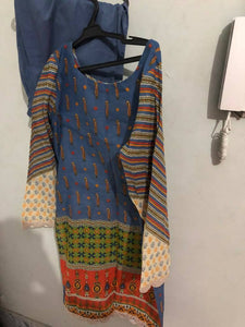 Gul Ahmed | Blue Self Stitched 2 Pc Suit | Women Branded Formals | Preloved