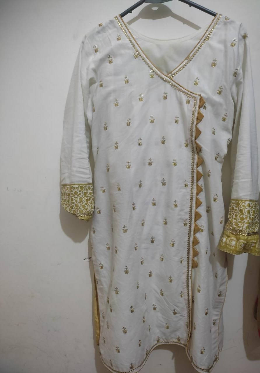 Junaid Jamshed | White Angharka Dupatta Trouser | Women Branded Kurta | Preloved