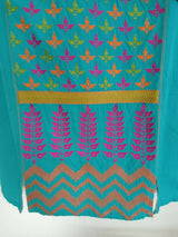 Turquoise Multi-color Embroidered Kurta | Women Locally Made Kurta | Small | New