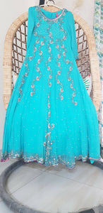 Blue Fancy Maxi Long Dress | Women Formal Frocks & Maxis |Small| Preloved