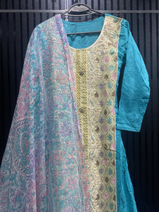 3Pc Sky blue Embroidered Frock (size: M) | Women Formals| Worn Once.