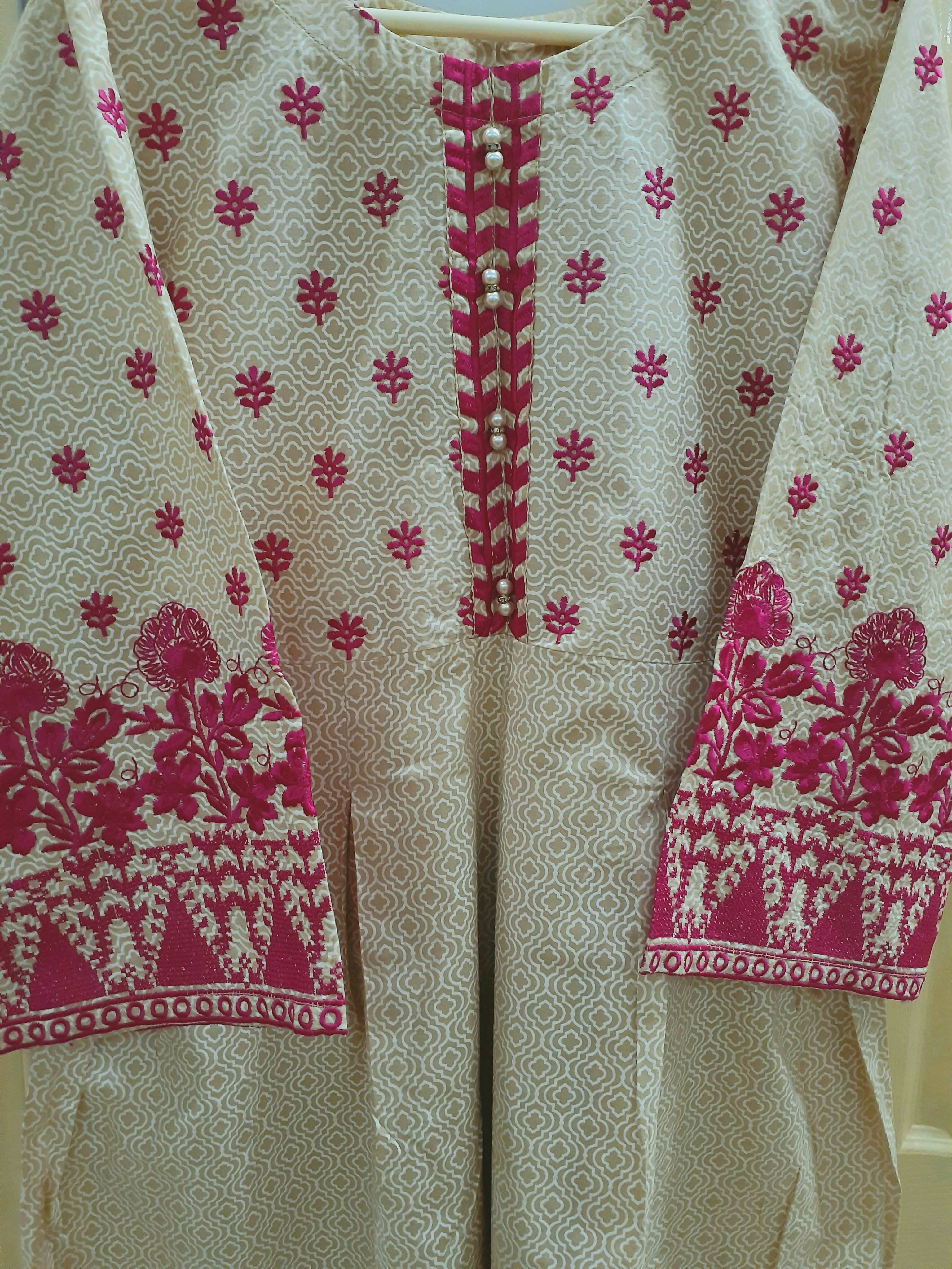 Pink Embroidered Frock Style Kurta | Women Kurta | Worn Once