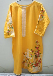 Tehwar Official | Yellow Embroidered Kurta | Women Branded Kurta| Medium | Worn Once