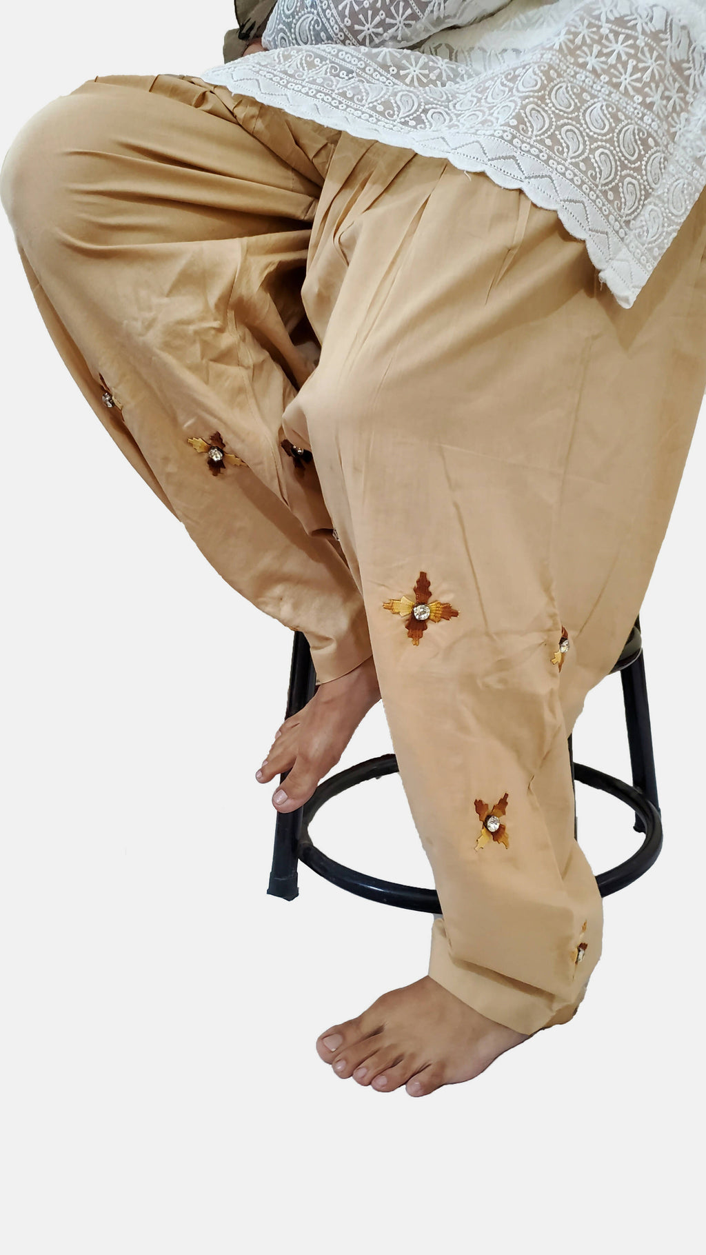 Women Cargo Pant with Gold Metal Buttons (Size: S )