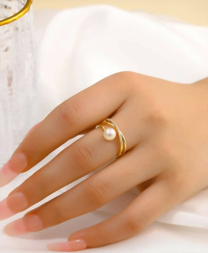 Shein | Faux Pearl & Cubic Zirconia Decor Ring | Women Jewellery | Brand New with Tags