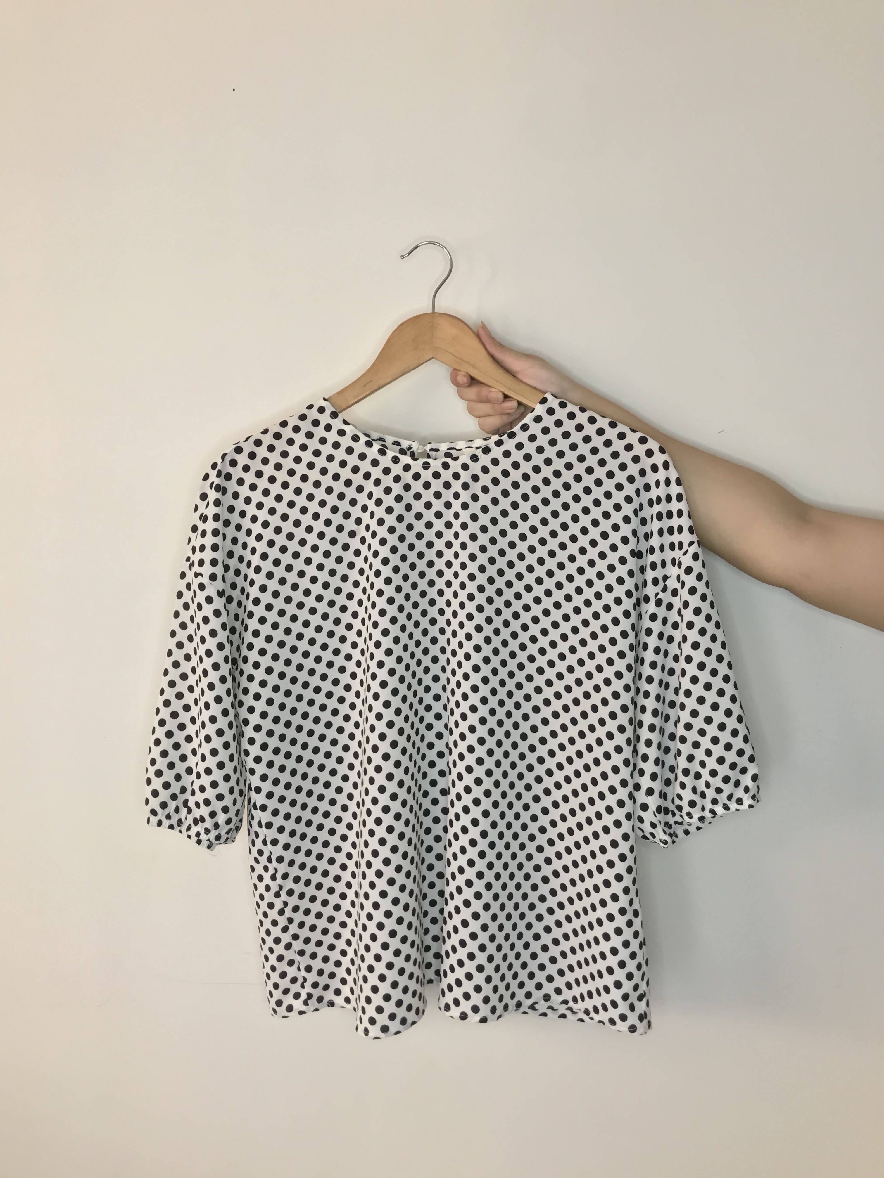 Koton | Black White Polka Dot Blouse Puff Sleeves | Women Tops & Shirts | Worn Once