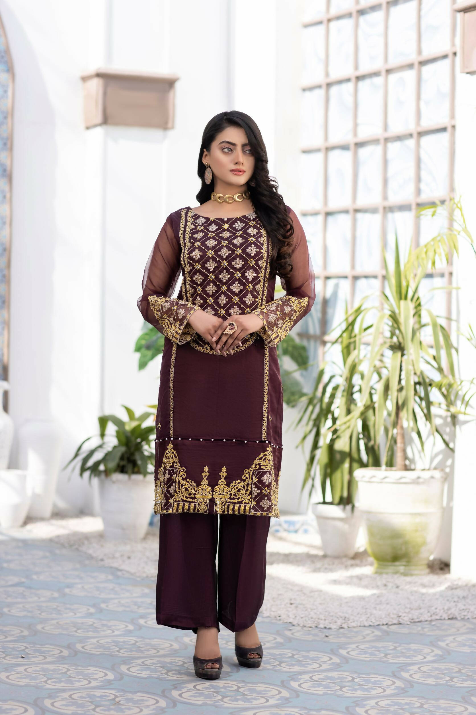 Maroon Flame (2PC) | Women Branded Formals | Brand New With Tags