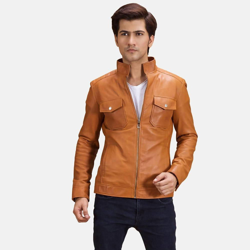 Mustard Cowhead Leather Jacket | Men Jackets & Coats | New
