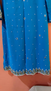 3 piece blue fancy formal dress (Size: M ) | Women Frocks & Maxis | New