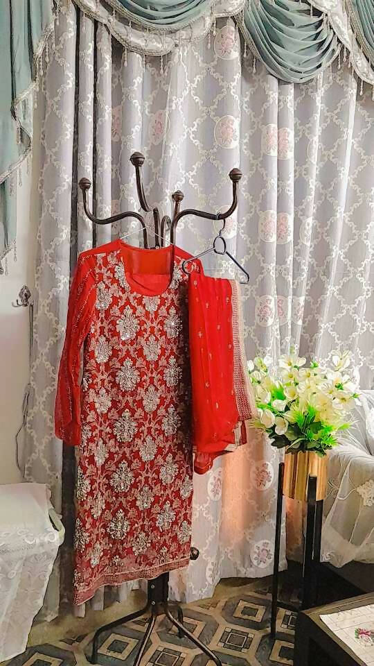 Red Heavy Embrioded Suit | Women Locally Made Formals | Small | Worn Once