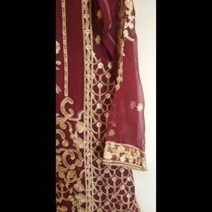 Maroon Red Golden 2 Pc Dress | Women Formals | Medium | New