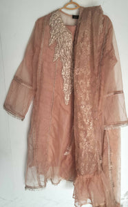 Pink Peach Embroidery suit 4 piece (Size: X-Large) | Women Formals | Worn Once