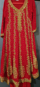 Red Crinkle Chiffon 3 Pc Dress | Women Formals | Medium | Preloved