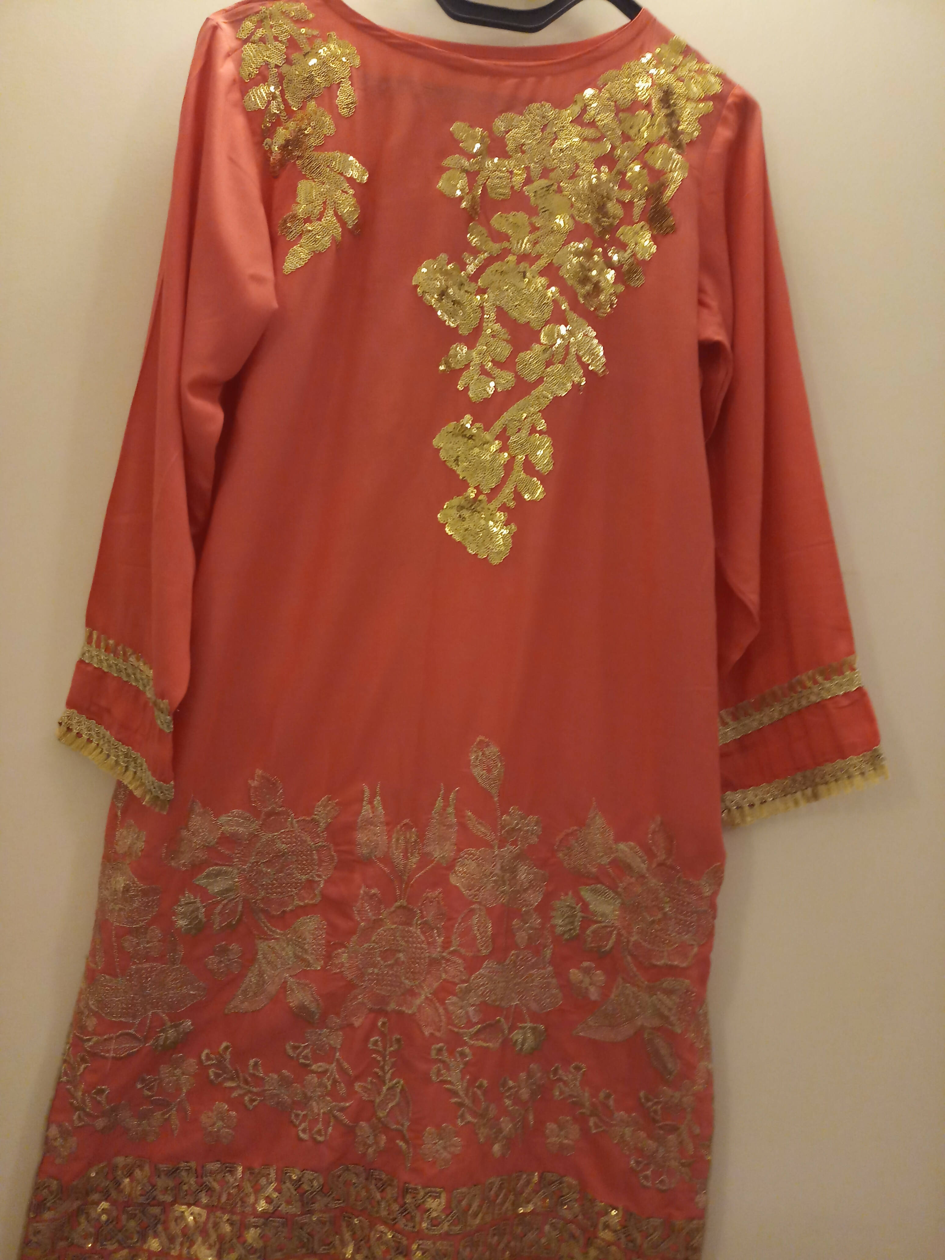 Gold and Pink Embroidered Kurta | Women Formals |Small | Brand New